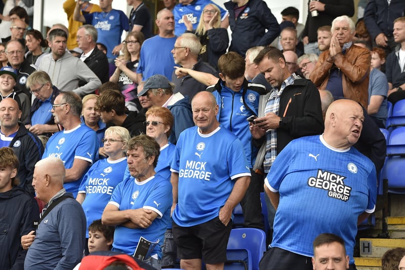 Peterborough United fans watch their side's defeat to Derby County.
