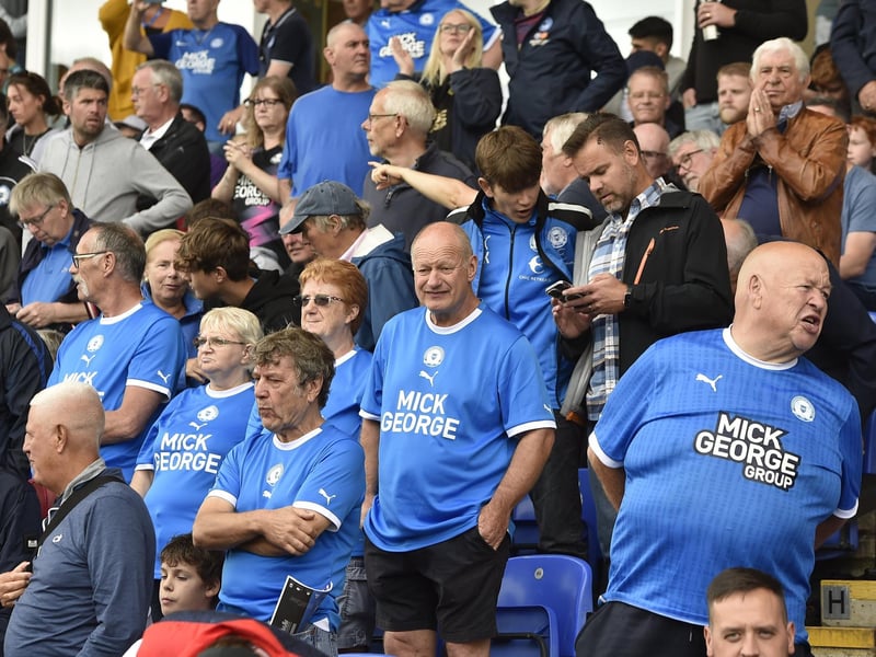 Peterborough United fans watch their side's defeat to Derby County.