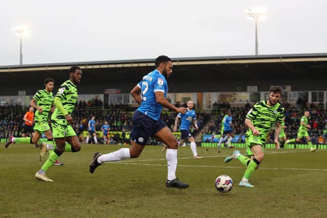 Nathan Thompson in action against Forest Green Rovers. Photo: Joe Dent.