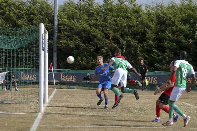 David Yisah scores for FC Peterborough against Coton Green.