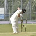 Peterborough Town's Alex Mitchell is clean bowled during the game with Witham. Photo: David Lowndes.