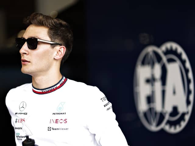 George Russell looks on from the drivers parade prior to the F1 Grand Prix of Miami. (Photo by Chris Graythen/Getty Images)
