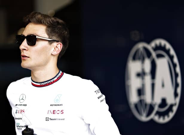 George Russell looks on from the drivers parade prior to the F1 Grand Prix of Miami. (Photo by Chris Graythen/Getty Images)