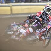 Speedway action from the East of England Arena. Photo; David Lowndes.