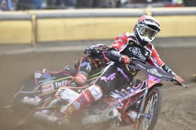 Speedway action from the East of England Arena. Photo; David Lowndes.
