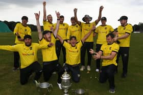 David Clarke (centre, front row) celebrates the 2021 Northants Premier Division win with his team. Photo: David Lowndes.