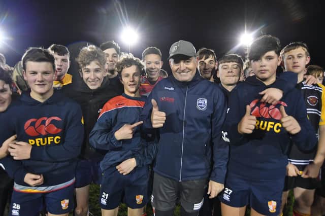 David Campese, Aussie rugby legend, with the young players at Peterborough RUFC. Photo: David Lowndes.