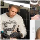 Tattoo artist Leigh Tilbrook in his Halo Clinic, in Westgate, Peterborough, left and above. Before and after showing how a tattoo can hide hair loss.
