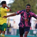 Leon Lobjoit celebrates his goal for Peterborough Sports at Hitchin. Photo Darren Wiles