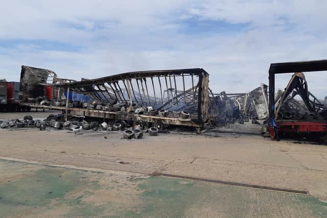 The fire gutted 48 trailers at the site.