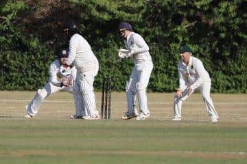 Peterborough Town's last man Karanpal Singh is dmissed to seal a big win for Stony Stratford at Bretton Gate. Photo Andy Dann