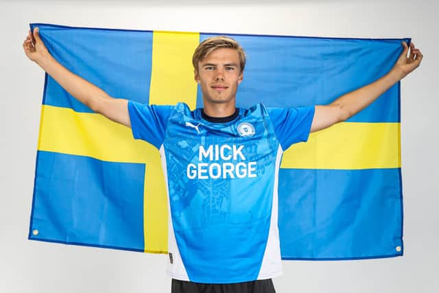 Oscar Wallin after signing for Posh. Photo Joe Dent/theposh.com