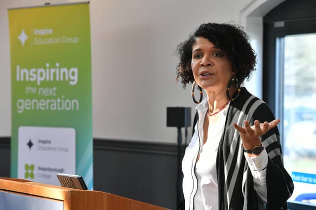 Chi Onwurah MP talking to students and staff at Peterborough College to promote Women and Diversity in STEM