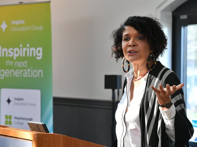 Chi Onwurah MP talking to  students and staff at Peterborough College to promote Women and Diversity in STEM