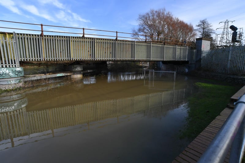 The River Nene has flooding near visitor attraction Railworld in Peterborough