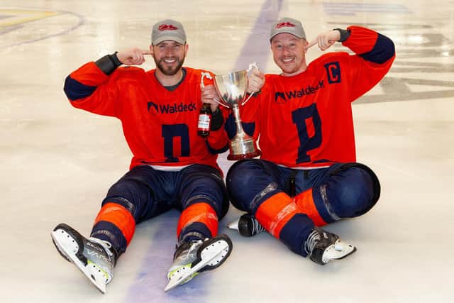 Will Weldon (right) and Tom Norton with the National League Cup won by Phantoms last season. Photo Paul Young.