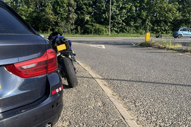 Officers caught the driver of this motorcycle exceeding the speed limit, doing over 100mph. Officers conducted a follow check and the driver was reported for excess speed. He also had an illegal registration plate.