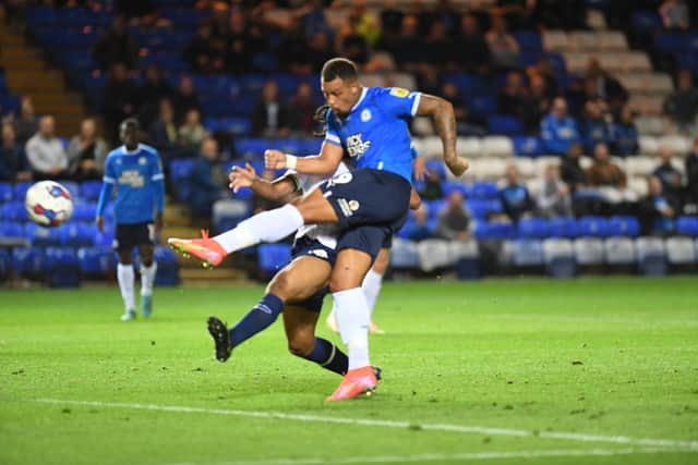 Jonson Clarke-Harris misses a great chance to score for Posh against Spurs Under 21s. Photo: David Lowndes.