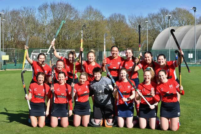 City of Peterborough Ladies celebrate their superb second half of the season in the East Premier Division. Photo David Lowndes.