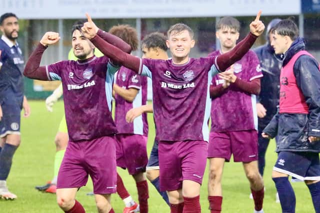 Bourne Town celebrate their historic FA Trophy win. Photo Jason Richardson