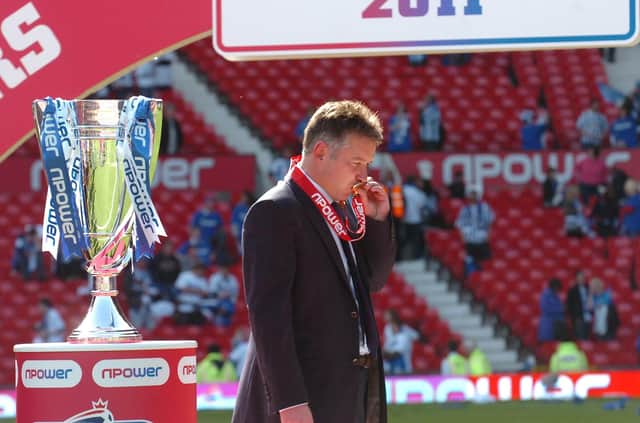 Darren Ferguson after Posh had won the 2011 League One play-off final at Wembley. Photo David Lowndes.