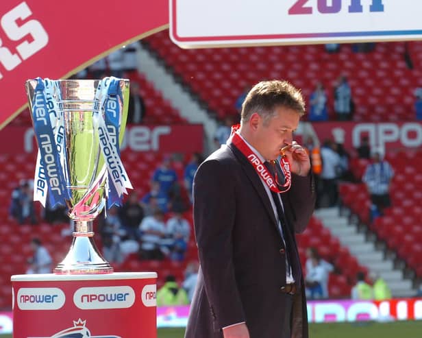 Darren Ferguson after Posh had won the 2011 League One play-off final at Wembley. Photo David Lowndes.