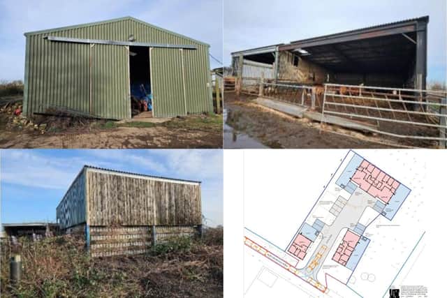 The barns set for conversion and site plan.