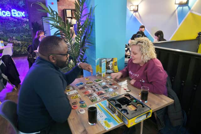 Board gamers at the open day  of the Dice Box Cafe at Bridge Street