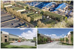 These images show how the planned development of 32 commercial units across three courtyards will appear once completed by  FIREM at  Lynch Wood Park in Peterborough.