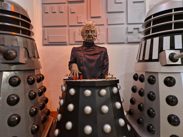 Davros is one of the 'guests' in the Dalek hall