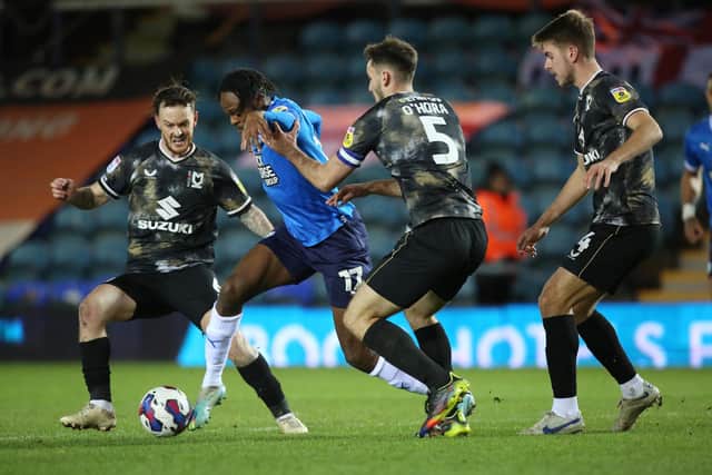 Ricky-Jade Jones of Peterborough United in action against Milton Keynes Dons. Photo: Joe Dent.