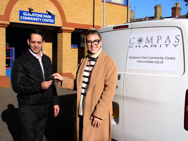 Chief Executive of COMPAS Petr Torak receives the van keys from Cadent's Emma Turnbull