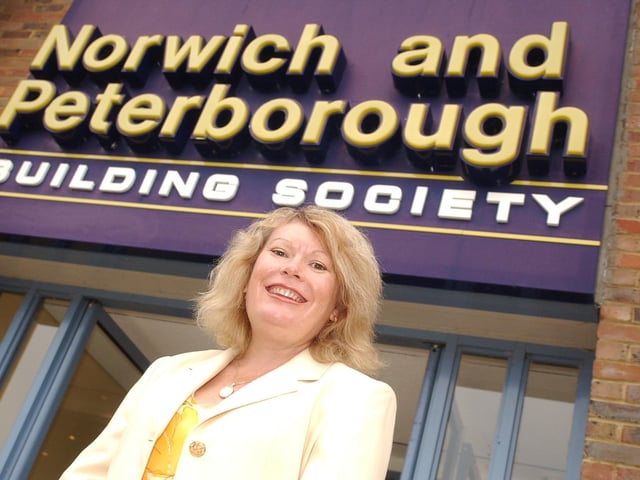 Norwich and Peterborough Building Society's former group HR manager Corrine Wooding, outside its former office in Cathedral Square, Peterborough.