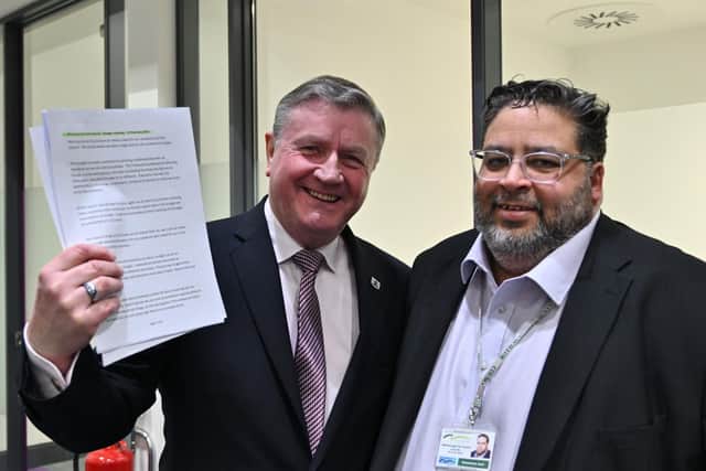 Cllr Leader Dennis Jones and Deputy Leader Mohammed Jamil presenting the budget statement to full council.