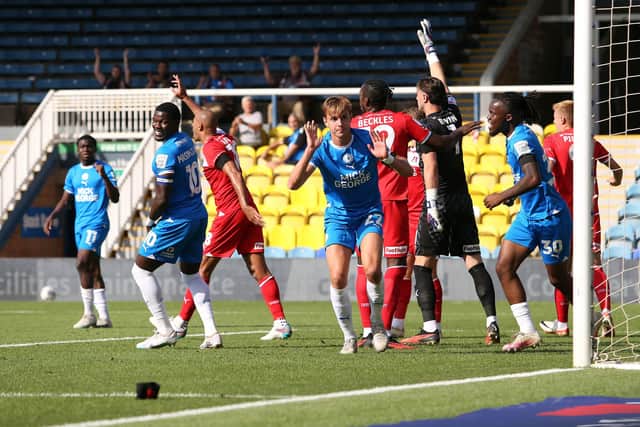 Hector Kyprianou declines to celebrate after scoting for Posh against his old club Leyton Orient. Photo:Joe Dent/theposh.com.