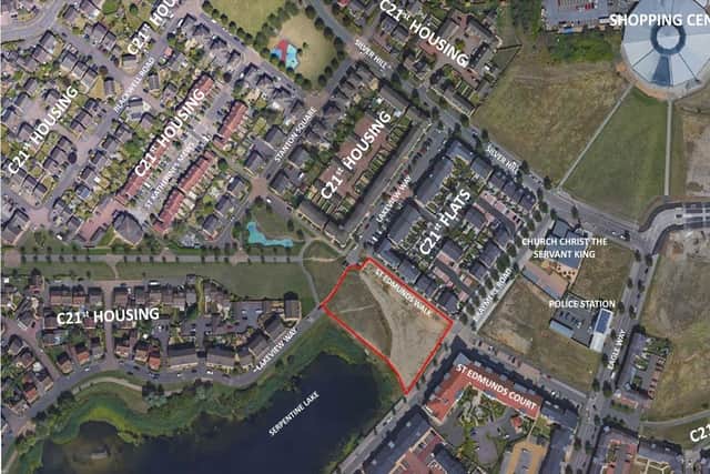 The proposed location of the development circled in red.