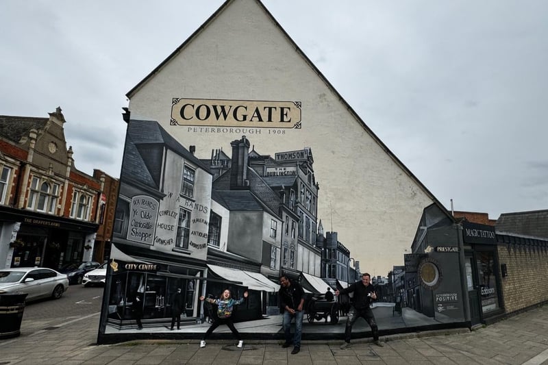 Nathan and fellow local artist Tony Nero transformed a blank wall on the entrance to Cowgate with a recreation of a historical photo of the same street in 1908. The project was commissioned by Peterborough Positive.