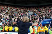 Posh boss Robbie Savage celebrates the win at Leicester in front of the Posh fans. Photo Joe Dent/theposh.com.