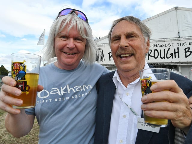 Paul Hook, senior partner at Oakham Ales and Mayor of Peterborough Alan Dowson at the event.