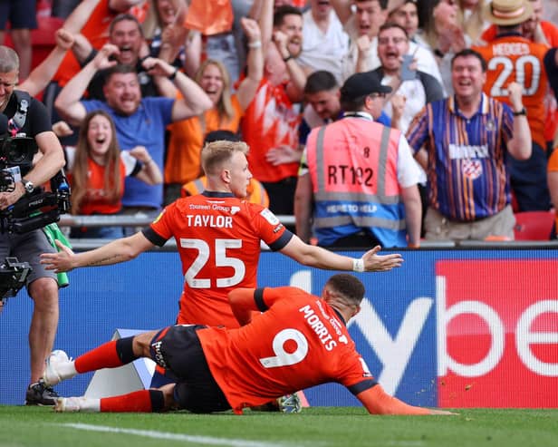 Joe Taylor thought he had sent Luton Town to the Premier League. (Photo by Richard Heathcote/Getty Images)