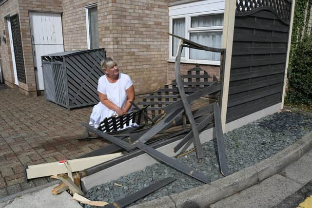 Mandy Edgar, of Eyrescoft, Bretton, with her damaged fence