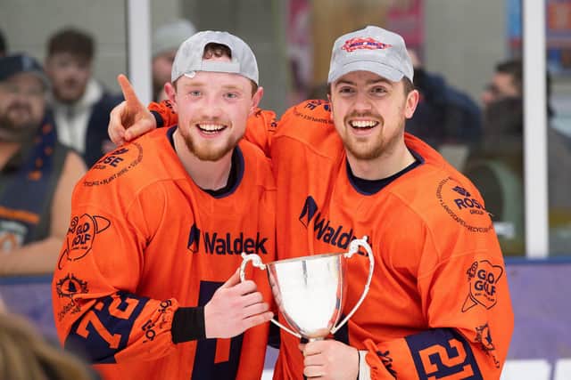 Will Weldon (left) and Tom Norton with the National League Cup won by Phantoms last season. Photo Paul Young.