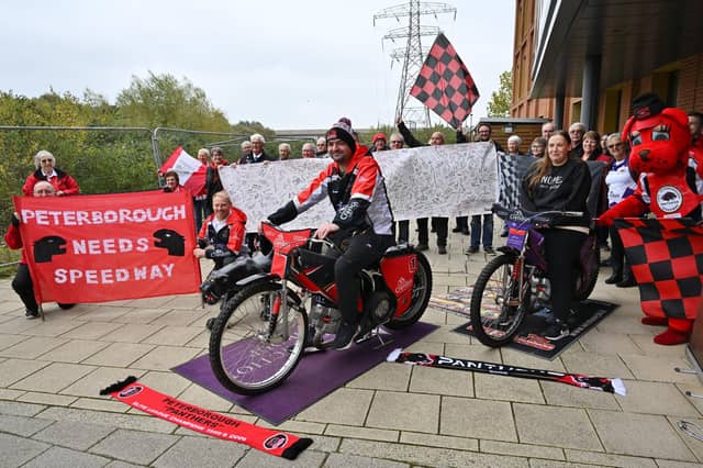Peterborough Panthers supporters protesting outside the planning meeting