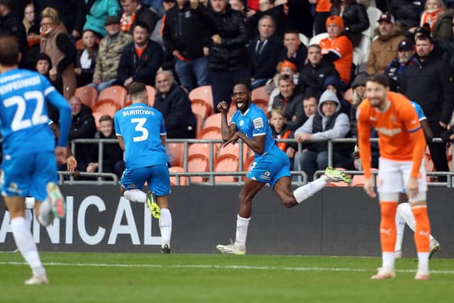 Ricky-Jade Jones puts Posh 3-0 up. Photo by Joe Dent.
