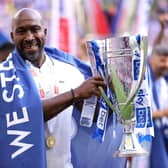 Sheffield Wednesday manager Darren Moore celebrates promotion to the Championship. Photo by Richard Heathcote/Getty Images.