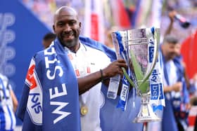 Sheffield Wednesday manager Darren Moore celebrates promotion to the Championship. Photo by Richard Heathcote/Getty Images.