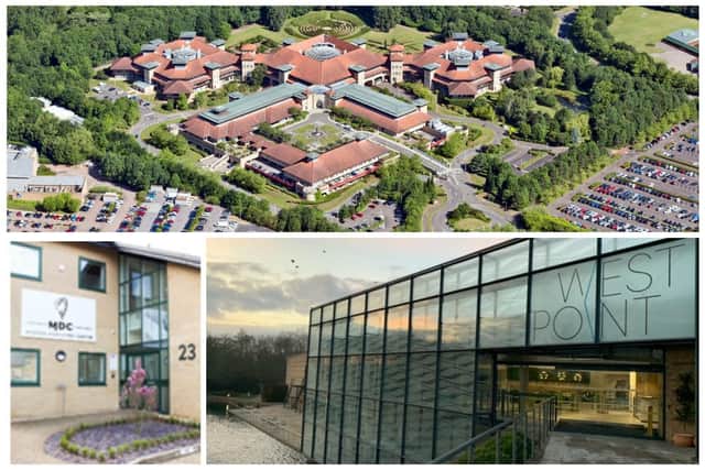 Top, the Pearl building at Lynch Wood, Peterborough; bottom left the premises of the Modern Dentistry Centre; Westpoint
