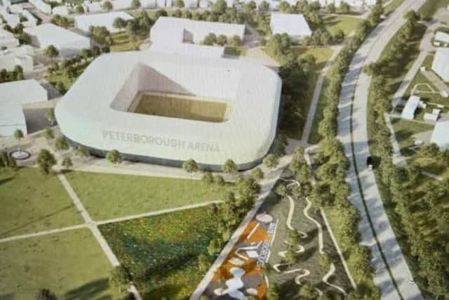 An image of the a stadium on the Embankment in Peterborough and which appeared in a masterplan for the Embankment four years ago.