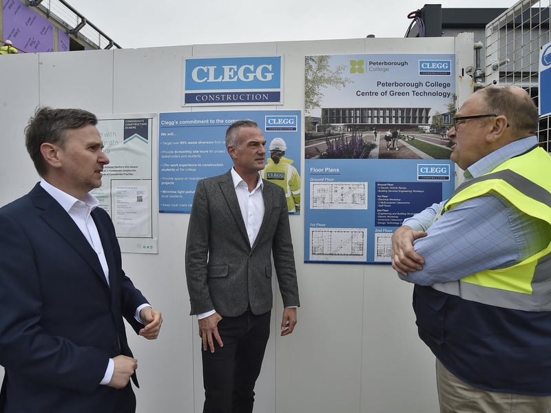 Shadow Secretary of State for Science and Technology Peter Kyle, centre, at Peterborough College's Centre for Green Technology, with Andrew Pakes, Labour’s candidate for Peterborough, left, and the centre's project lead Roger Bancroft