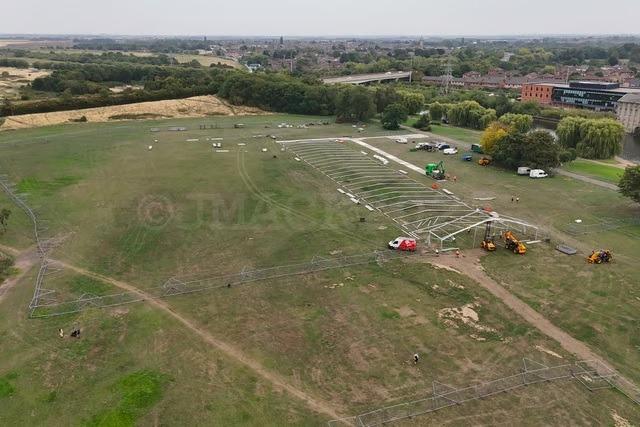 The image shows the setting up of Peterborough Beer Festival